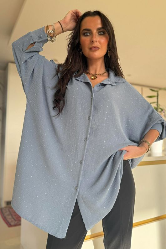 Stella Micro Stud Oversized Shirt Denim